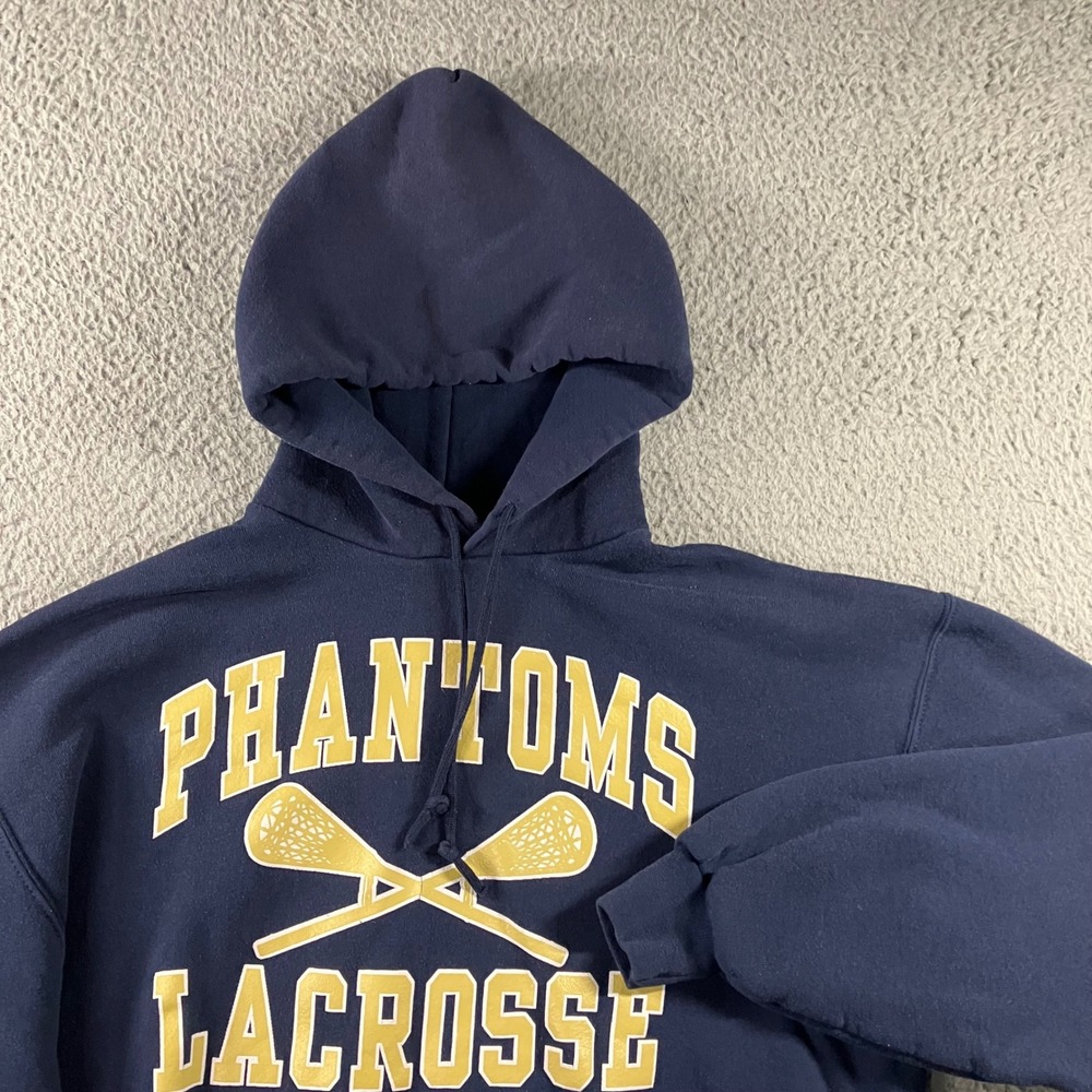 Vintage Y2K Russell Athletic Phantoms Lacrosse Hoodie Men L Navy Blue Sweatshirt